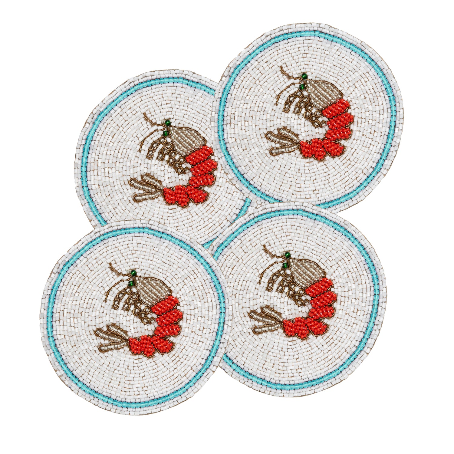 Untersetzer &quot;Shrimp&quot; – handbestickt im 4er-Set von Joanna Buchanan