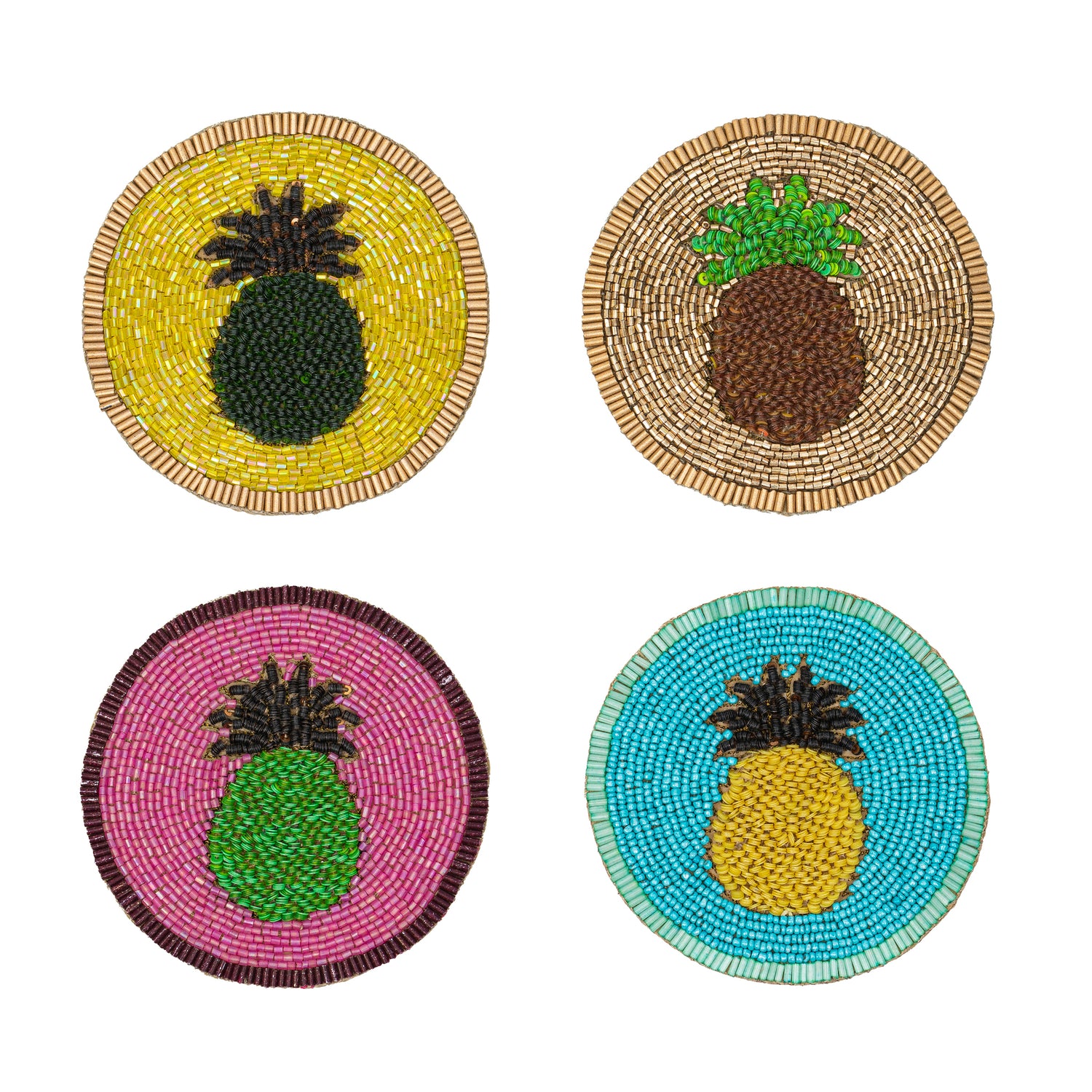 Untersetzer &quot;Pineapple&quot; – handbestickt mit Glasperlen im 4er-Set von Joanna Buchanan