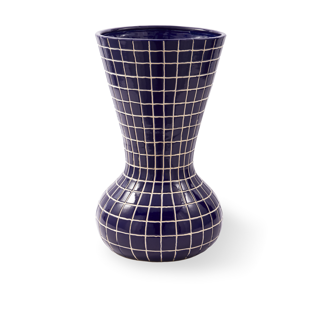 Große HAMAM VASE in Dunkelblau mit handbemaltem Karomuster.