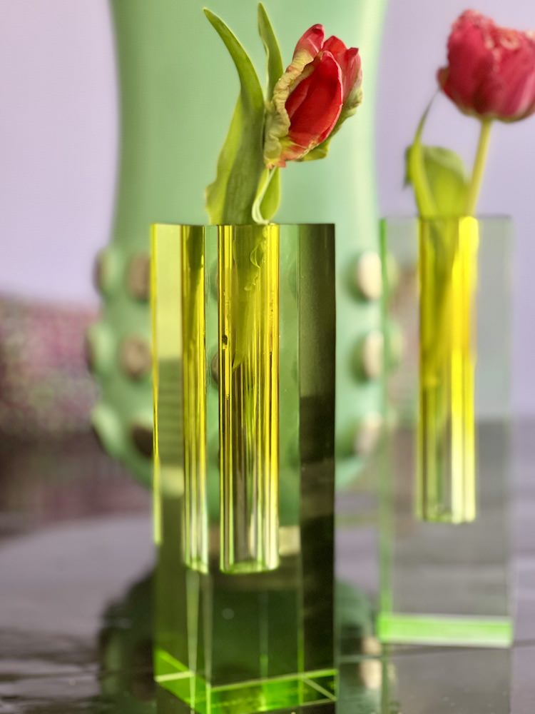 Vase SARI Kristallglas in grün, gelb H19,5cm