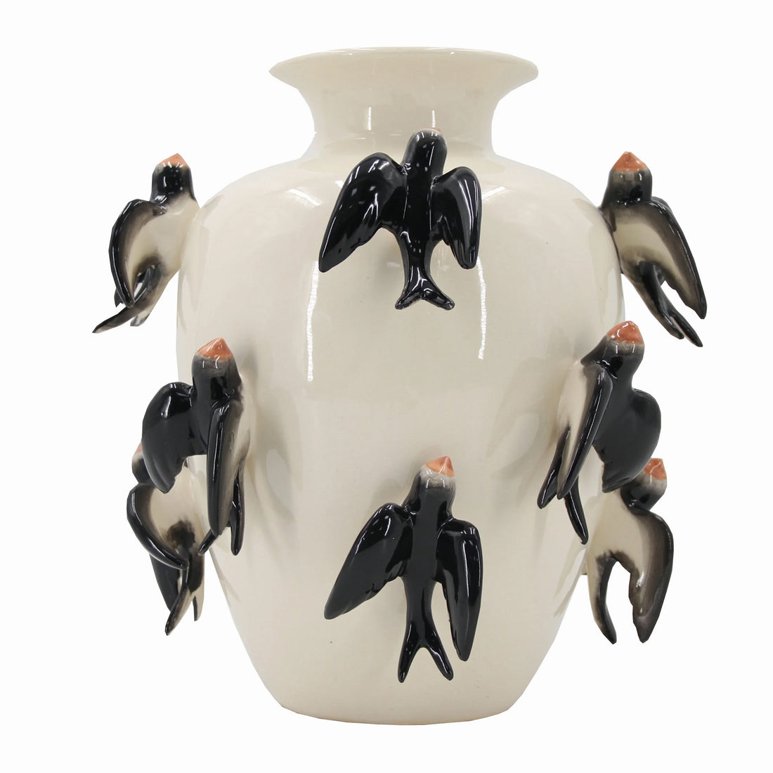 Porcelain Vase Swallows, White Ø 34 x H 35 cm