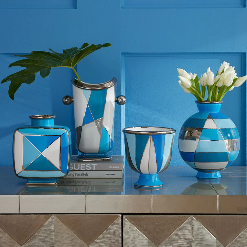 Vase TORINO in blau, silber von Jonathan Adler