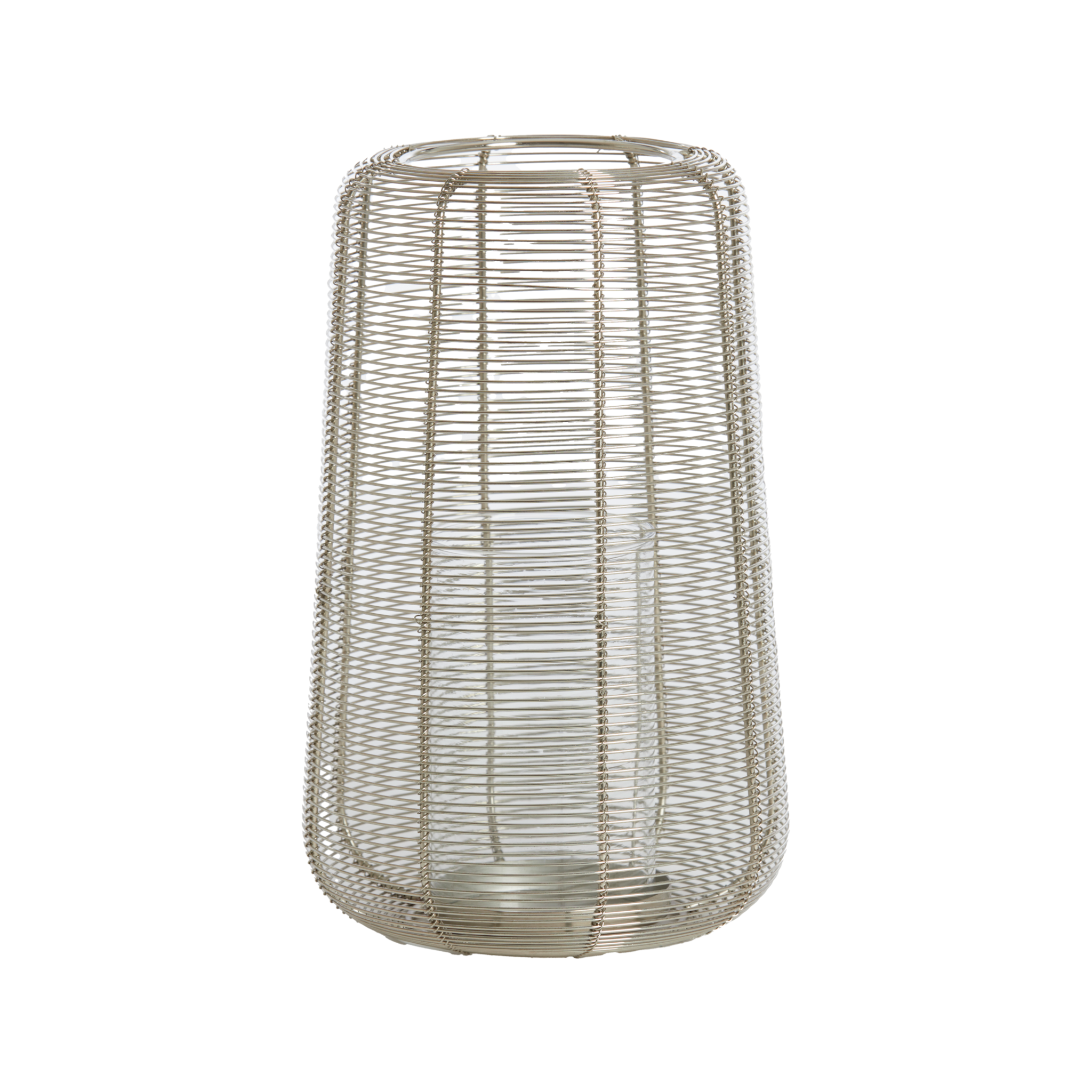 Silbernes Windlicht aus Metall mit Glaseinsatz im filigranen Design